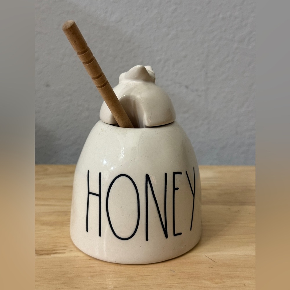 Rae Dunn by Magneta Honey Pot with Bee Artisan Collection 181 with Wood Stirrer
